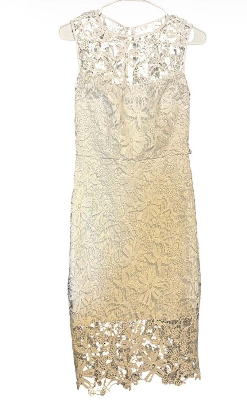 Bisou Bisou Michele Bohbot Women's White Floral Lace Sleeveless Sheath Midi Dres